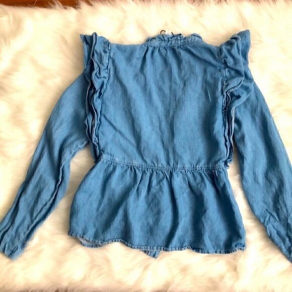 NEW Zara Ruffled Denim Top Size M - Picture 6 of 10